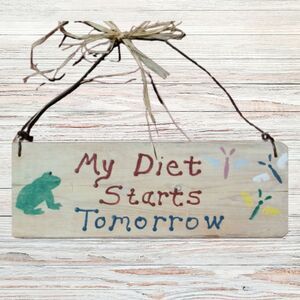 Handmade Wood Wall Sign for Kitchen Decor, Frog Decor, Diet Sign